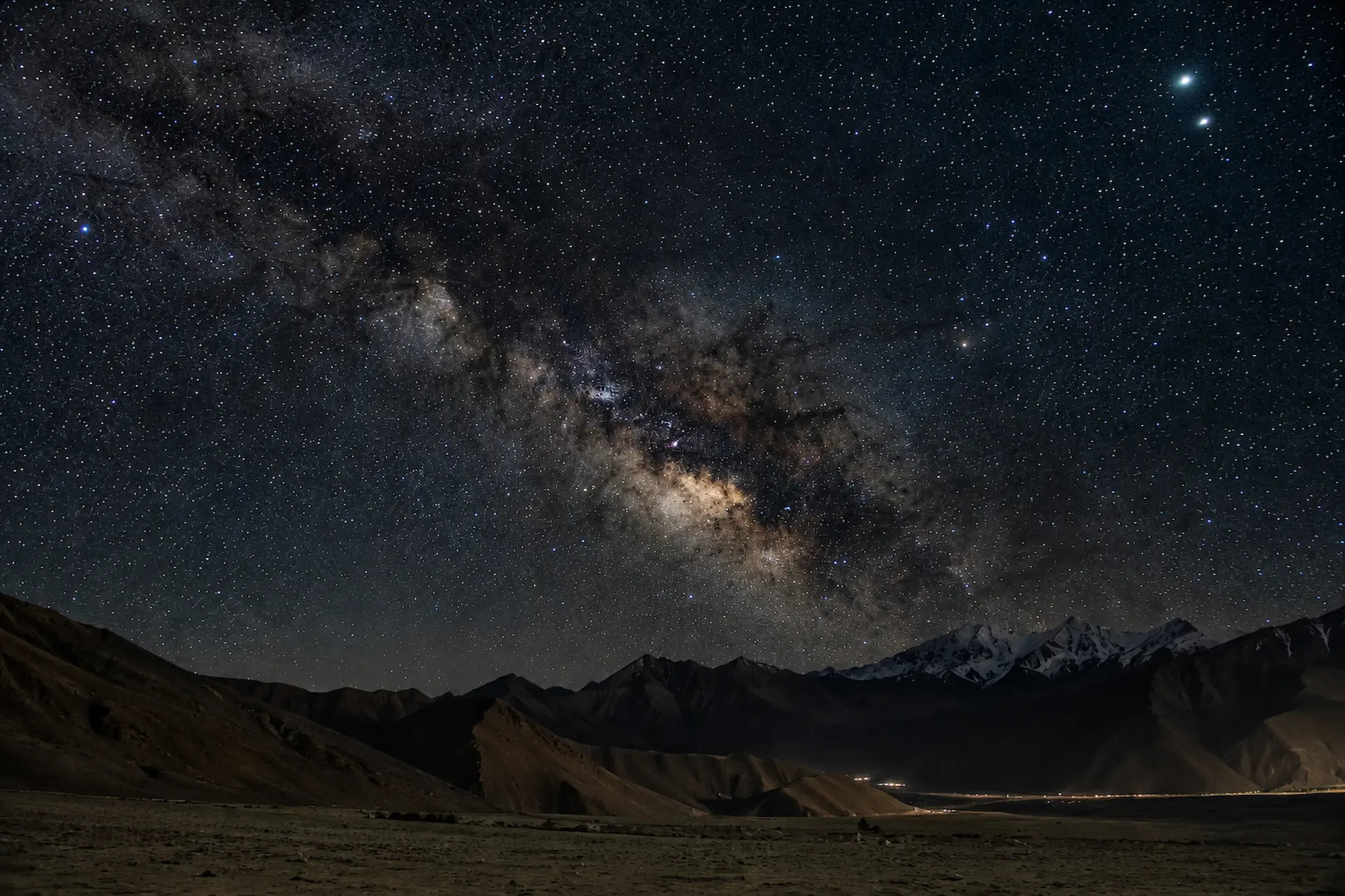 Milky Way arching over a Ladakhi landscape at 4000 metres altitude on a clear night